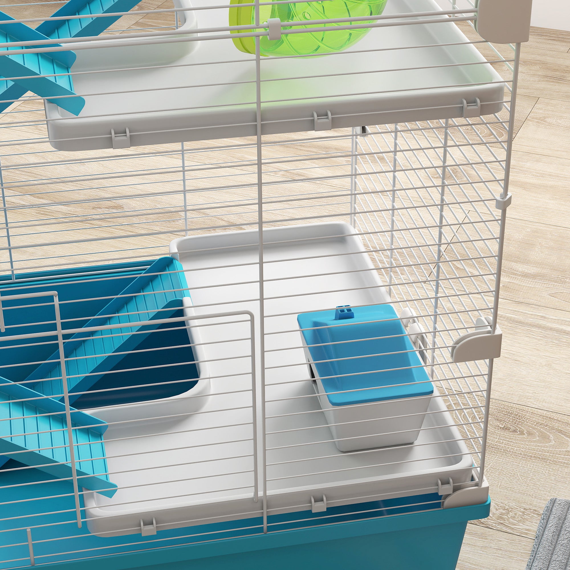 PawHut Hamster Cage, 6 Tier Small Animal Cage with Tubes and Tunnels, 32" DIY Design Large Hamster Cage with Hut, Wheel, Food Dish, Water Bottle, Ramps, for Dwarf & Gerbil, Light Blue
