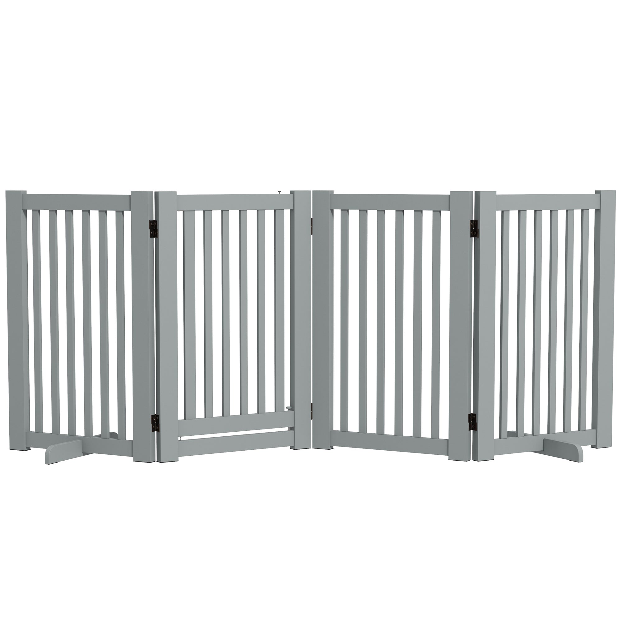 30"H Foldable Dog Gate with Door, 4 Panels Freestanding Pet Gate Barriers Indoor with Support Feet, Puppy Fence for Dogs, Light Grey