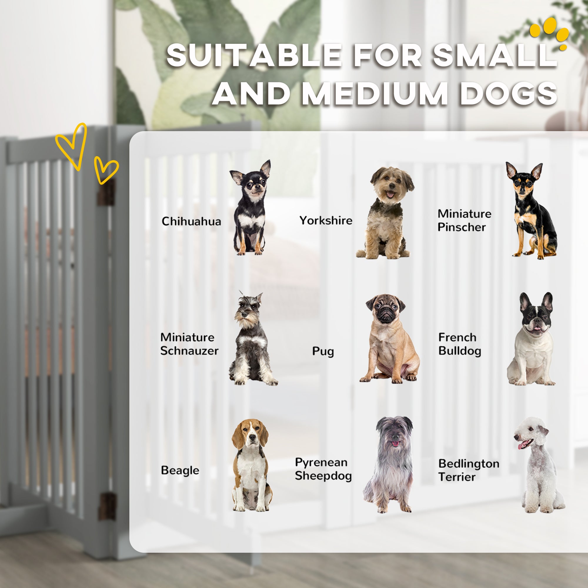 30"H Foldable Dog Gate with Door, 4 Panels Freestanding Pet Gate Barriers Indoor with Support Feet, Puppy Fence for Dogs, Light Grey
