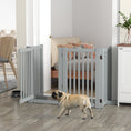Load image into Gallery viewer, 30"H Foldable Dog Gate with Door, 4 Panels Freestanding Pet Gate Barriers Indoor with Support Feet, Puppy Fence for Dogs, Light Grey
