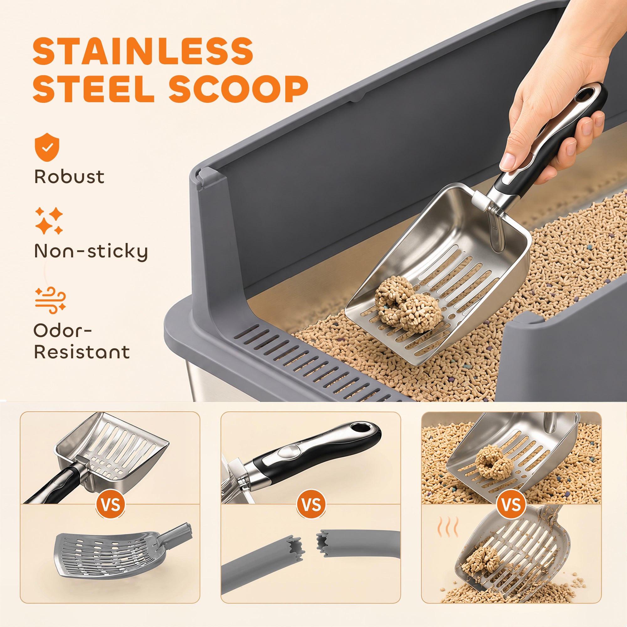 2 Pack XL Stainless Steel Litter Box, Extra Large Metal Cat Litter Box High Sided for Big and Multiple Cats, Semi-Enclosed with Tracking Step, Stainless Steel Scoops, Anti-Urine Leakage
