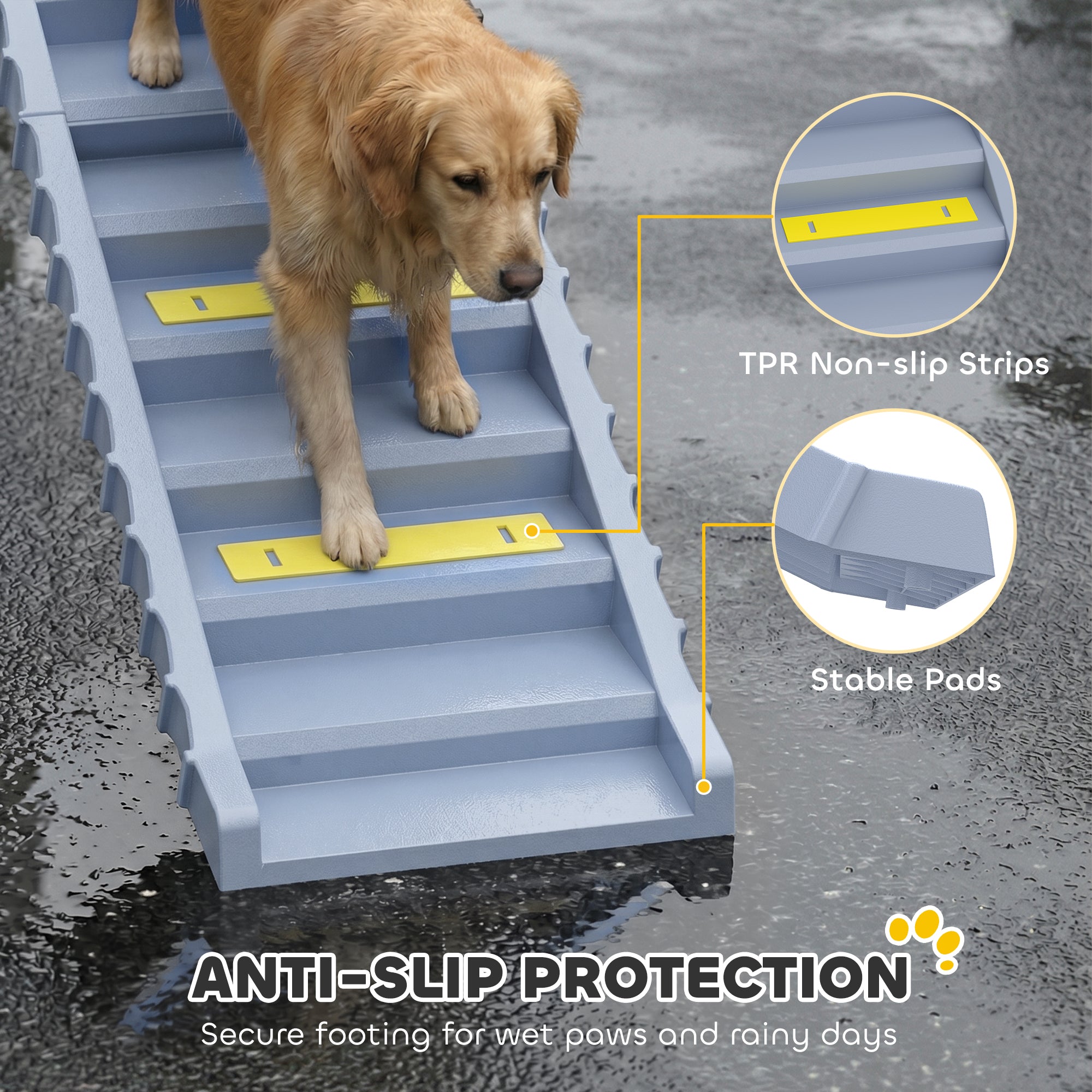 Dog Stairs for Car Truck SUV, Foldable Dog Ramp for Medium Small Dogs, Folding Pet Stairs with Non-slip Strips & Pads, Supports Up to 150 lbs (10 Steps), Gray