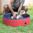 Load image into Gallery viewer, Foldable Dog Pool, 80 x 20 cm Pet Paddling Pool with Wood Board Support and Anti-Slip Bottom, Portable Doggy Paddling Pool for Garden and Outdoor Use, Red
