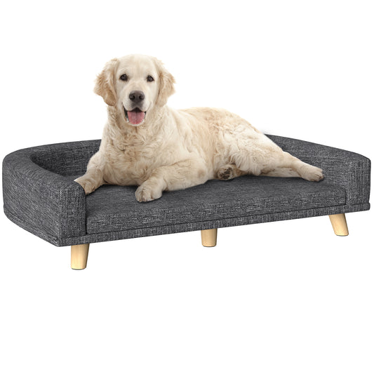 Dog Sofa, Dog Couch Bed for Large Dogs, Elevated Pet Cat Sofa Bed with Removable Washable Cover, Anti-slip Foot Pads, Dark Grey