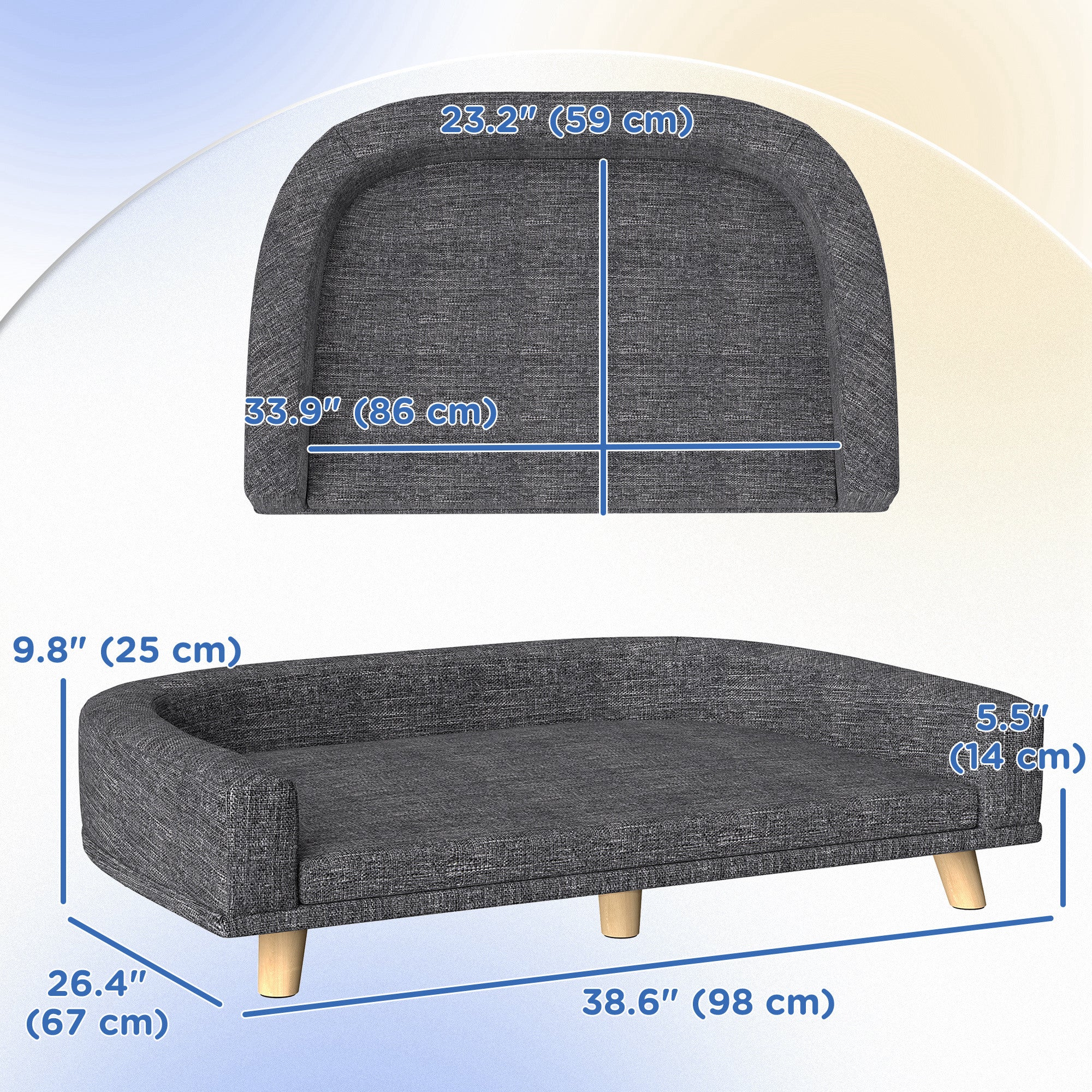 Dog Sofa, Dog Couch Bed for Large Dogs, Elevated Pet Cat Sofa Bed with Removable Washable Cover, Anti-slip Foot Pads, Dark Grey