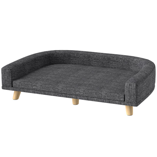 Dog Sofa, Dog Couch Bed for Large Dogs, Elevated Pet Cat Sofa Bed with Removable Washable Cover, Anti-slip Foot Pads, Dark Grey