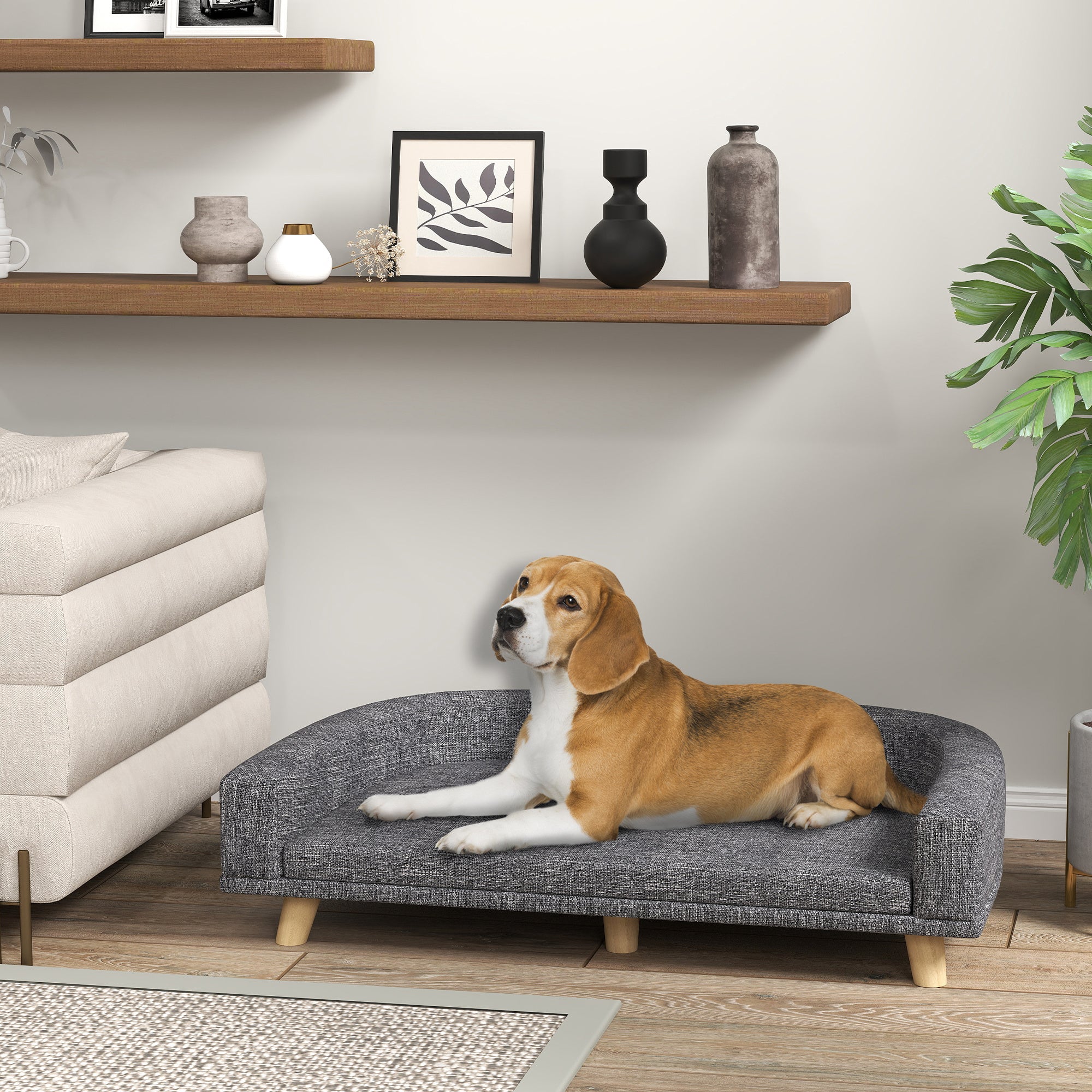 Dog Sofa, Dog Couch Bed for Large Dogs, Elevated Pet Cat Sofa Bed with Removable Washable Cover, Anti-slip Foot Pads, Dark Grey
