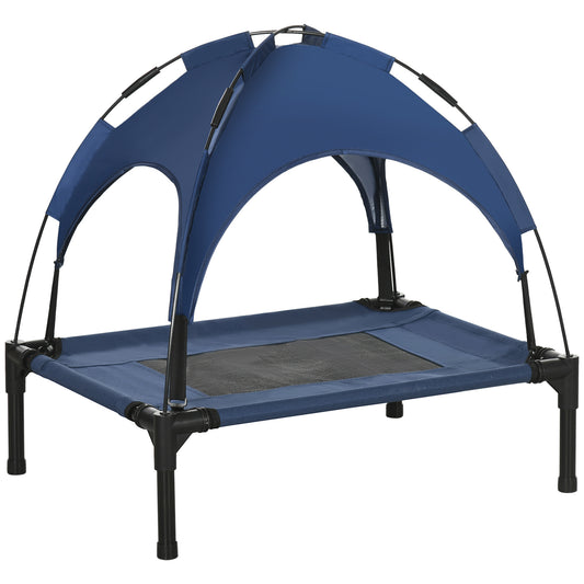 Elevated Dog Bed with Canopy, Portable Raised Dog Cot for S Sized Dogs, Indoor & Outdoor, 25" x 18" x 24", Dark Blue