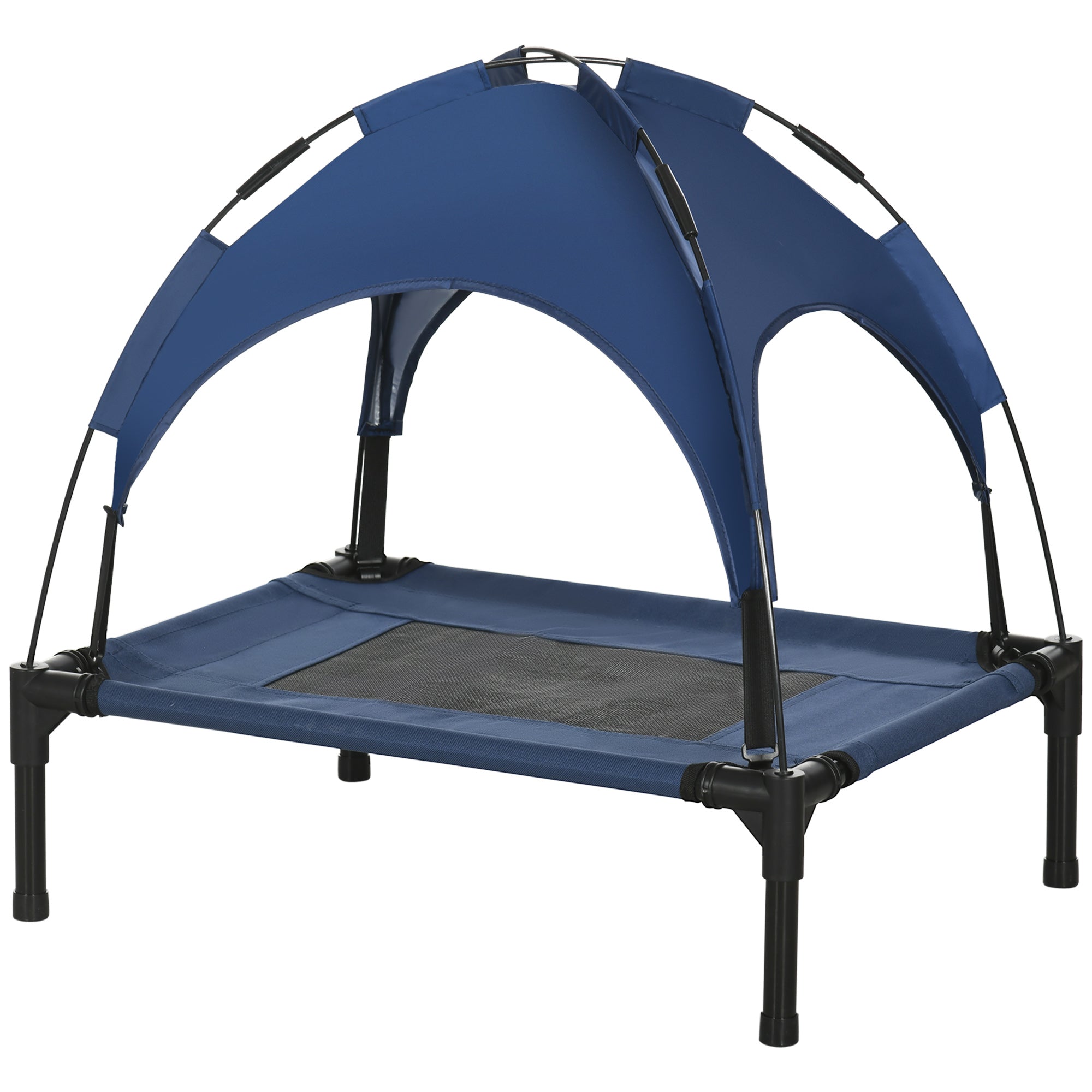 Raised Dog Bed Waterproof Elevated Pet Cot with Breathable Mesh UV Protection Canopy Blue, for Small Dogs, 61 x 46 x 62cm