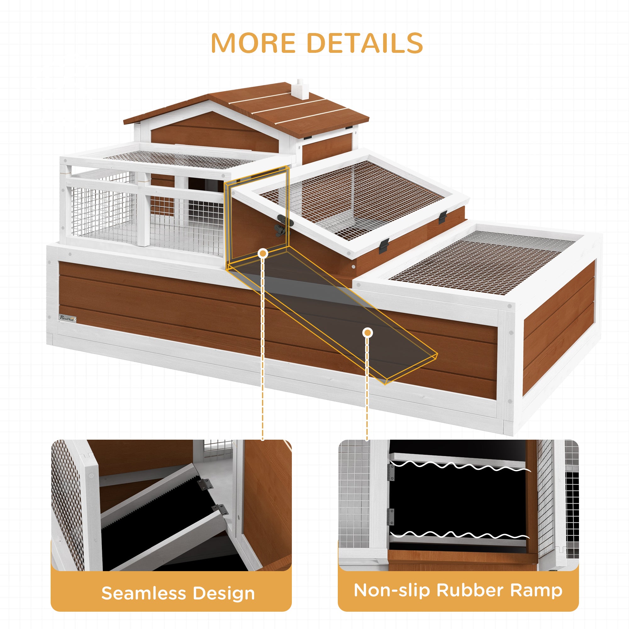PawHut 3-Room 2-Story Wooden Tortoise House with Balcony