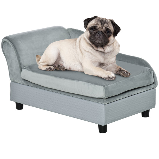 PawHut Luxury Fancy Dog Bed for Small Dogs with Hidden Storage, Small Dog Couch with Soft 2" Foam, Dog Sofa Bed, Cushy Dog Bed, Modern Pet Furniture for Puppies and Little Breeds, Pale Gray