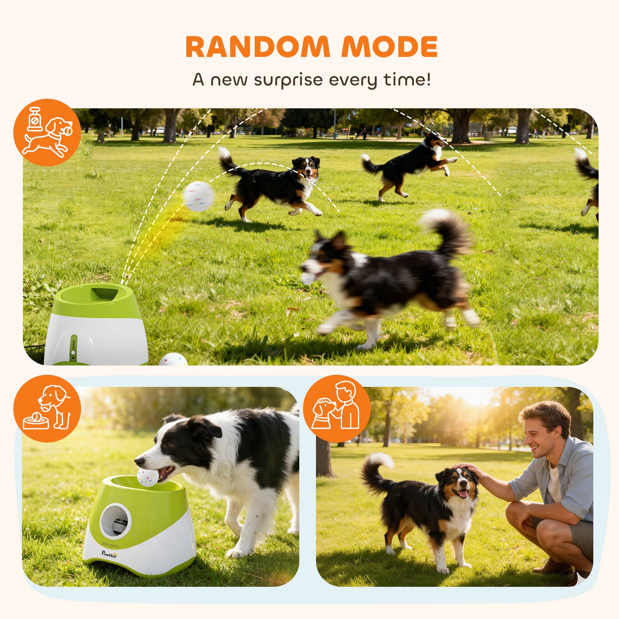 Automatic Dog Ball Launcher, Dog Ball Thrower with 5 2.3" ETPU Balls, 3 Distance Settings (20/33/46 ft) for Small Medium Pets, Interactive Fetch Machine for Indoor & Outdoor Play, Green