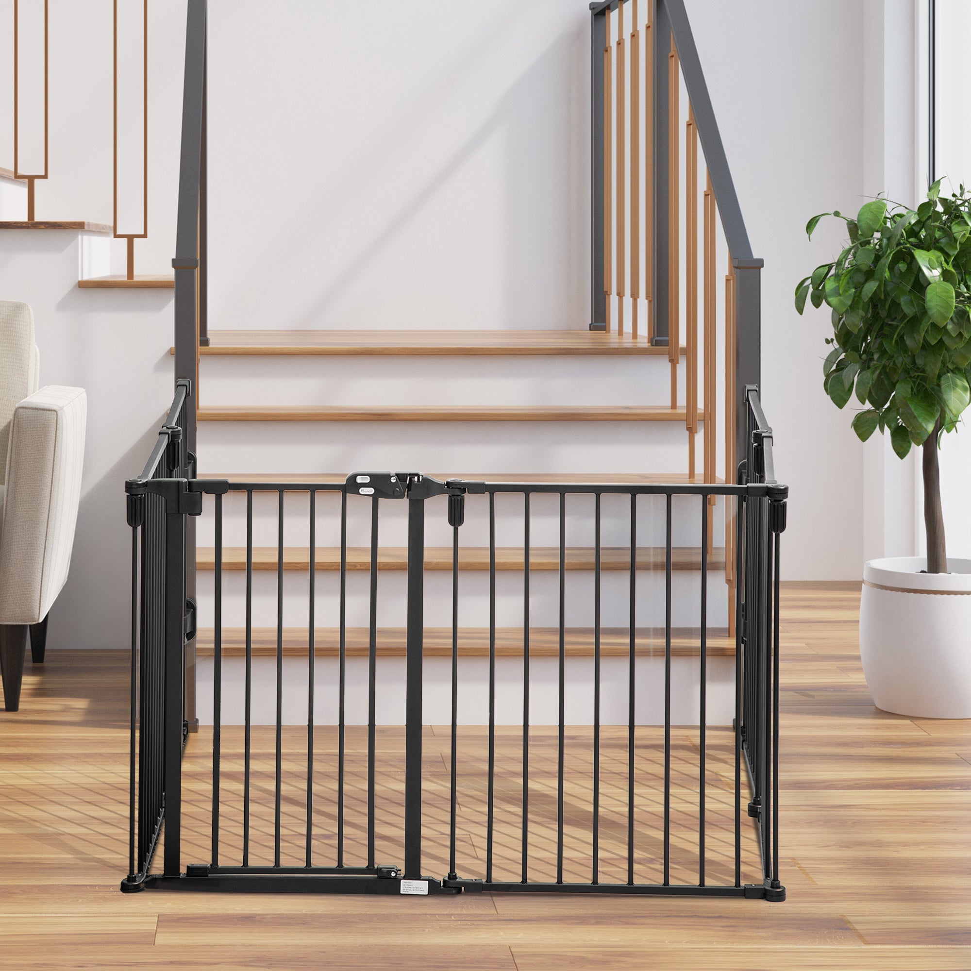 Dog Playpen DIY Adjustable, Puppy Play Pen Dog Fences Indoor with Automatically Close Lock, Pet Door for Doorway Stair, Fireplace Christmas Tree Barrier, 6-Panel, 30''H