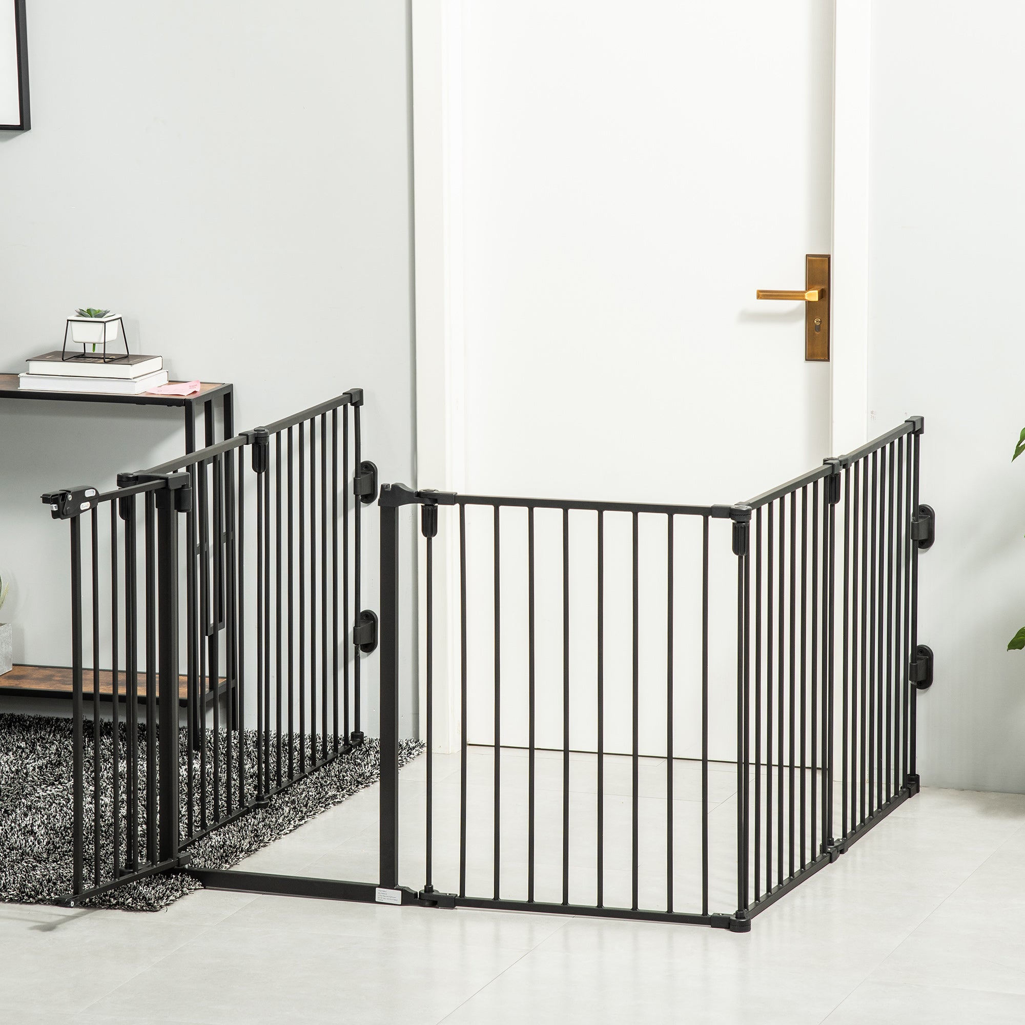 Dog Playpen DIY Adjustable, Puppy Play Pen Dog Fences Indoor with Automatically Close Lock, Pet Door for Doorway Stair, Fireplace Christmas Tree Barrier, 6-Panel, 30''H