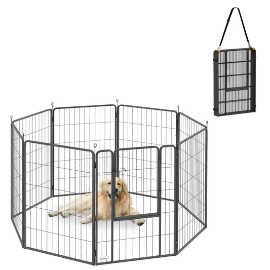 8 Panels Dog Playpen, 27"W x 39.5"H Heavy Duty Pet Fence with Door & Strap for Indoor Outdoor Backyard Garden, Portable & Foldable Puppy Pet Pen for Large Dogs