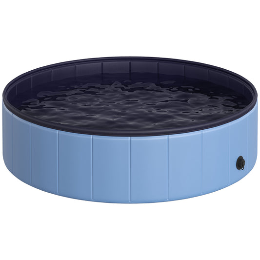 Dog Paddling Pool, Foldable Dog Pool, Leakproof & Hard Plastic, Portable Pet Bathtub with Non-Slip Base & Drainage Hole, for Indoors, Outdoors, Garden, Patio, 120 x 30 cm, Blue