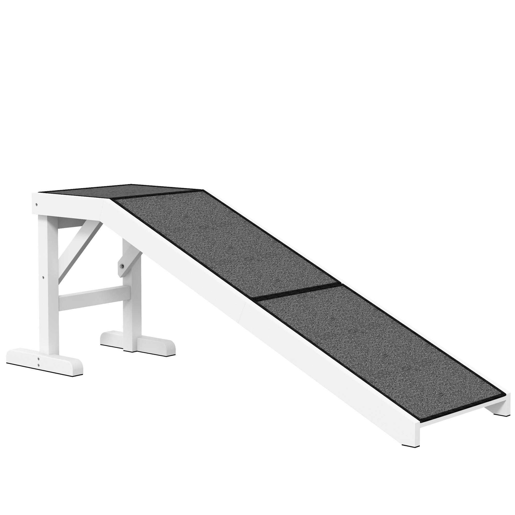 Pet Ramp Bed Steps for Dogs Cats Non-slip Carpet Top Platform Pine Wood 59"L x 16"W x 20"H White