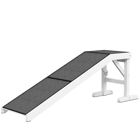Pet Ramp Bed Steps for Dogs Cats Non-slip Carpet Top Platform Pine Wood 59"L x 16"W x 20"H White