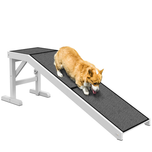 Pet Ramp Bed Steps for Dogs Cats Non-slip Carpet Top Platform Pine Wood 59"L x 16"W x 20"H White