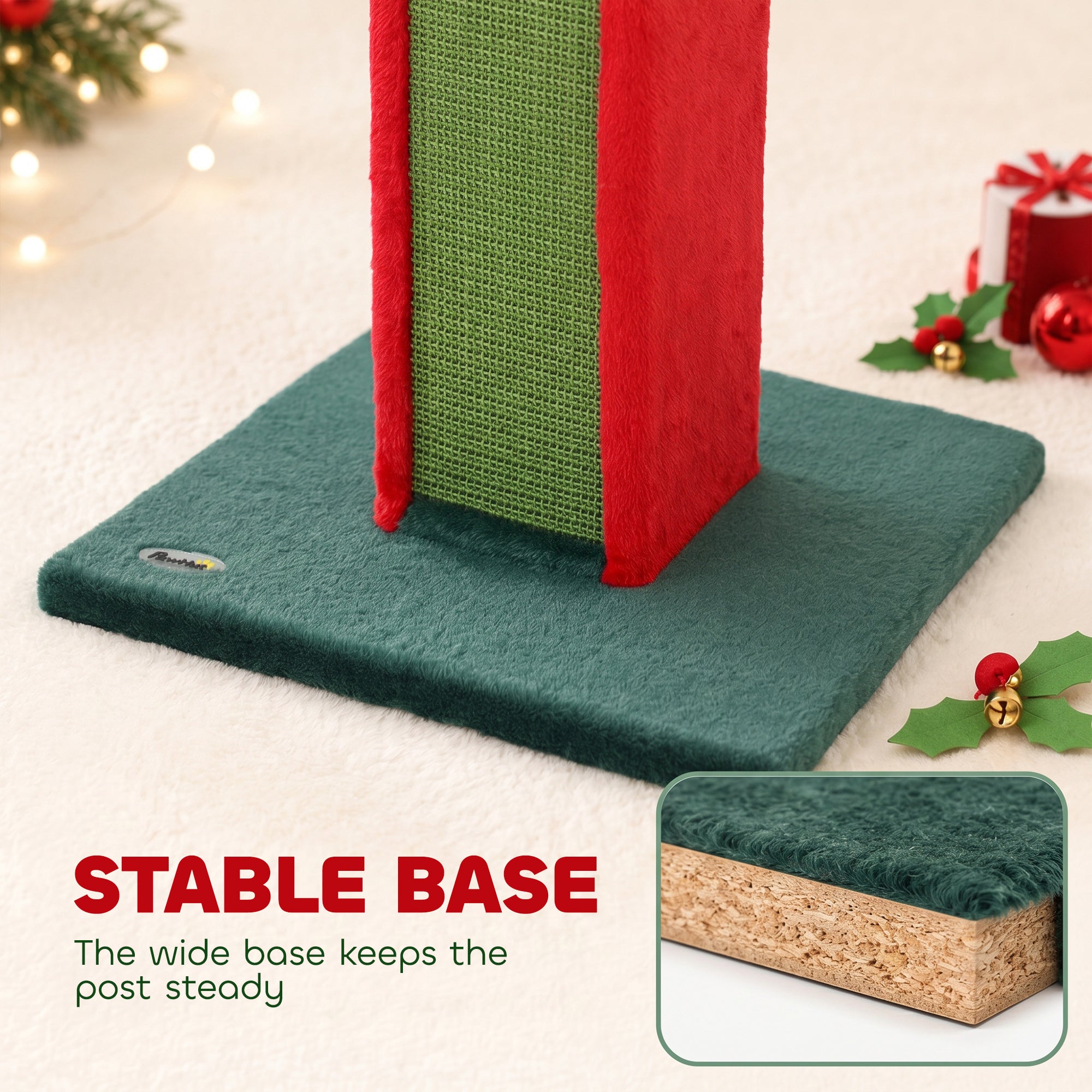 Cat Scratching Post for Indoor Cats, 81cm Tall Cat Scratcher with Sisal Rope, Hanging Bell Toy and Stable Base, Green and Red