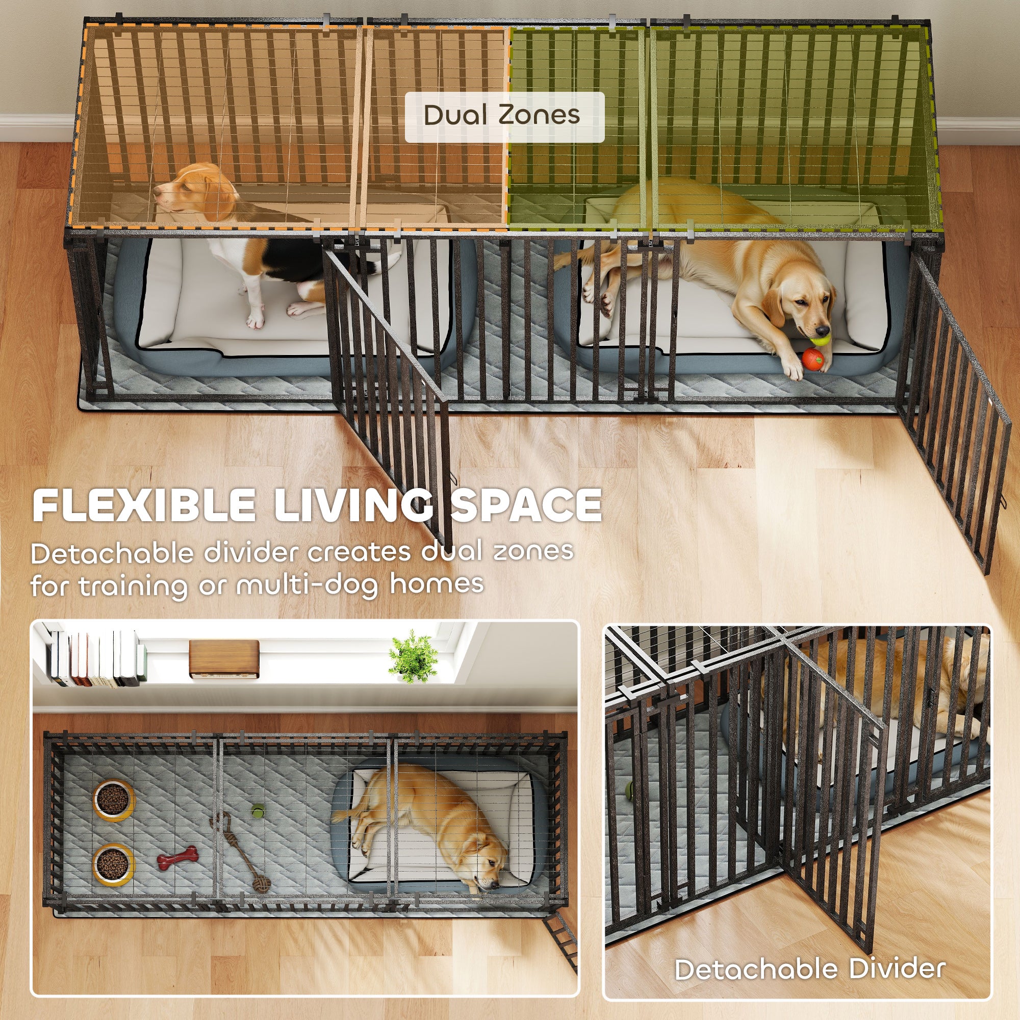 83"L Heavy Duty Dog Crate, Extra Large Metal Dog Cage Kennel with Divider and Mat for Small Medium Large Breeds, Modular Puppy Playpen with Double Doors for Indoor Outdoor, Black