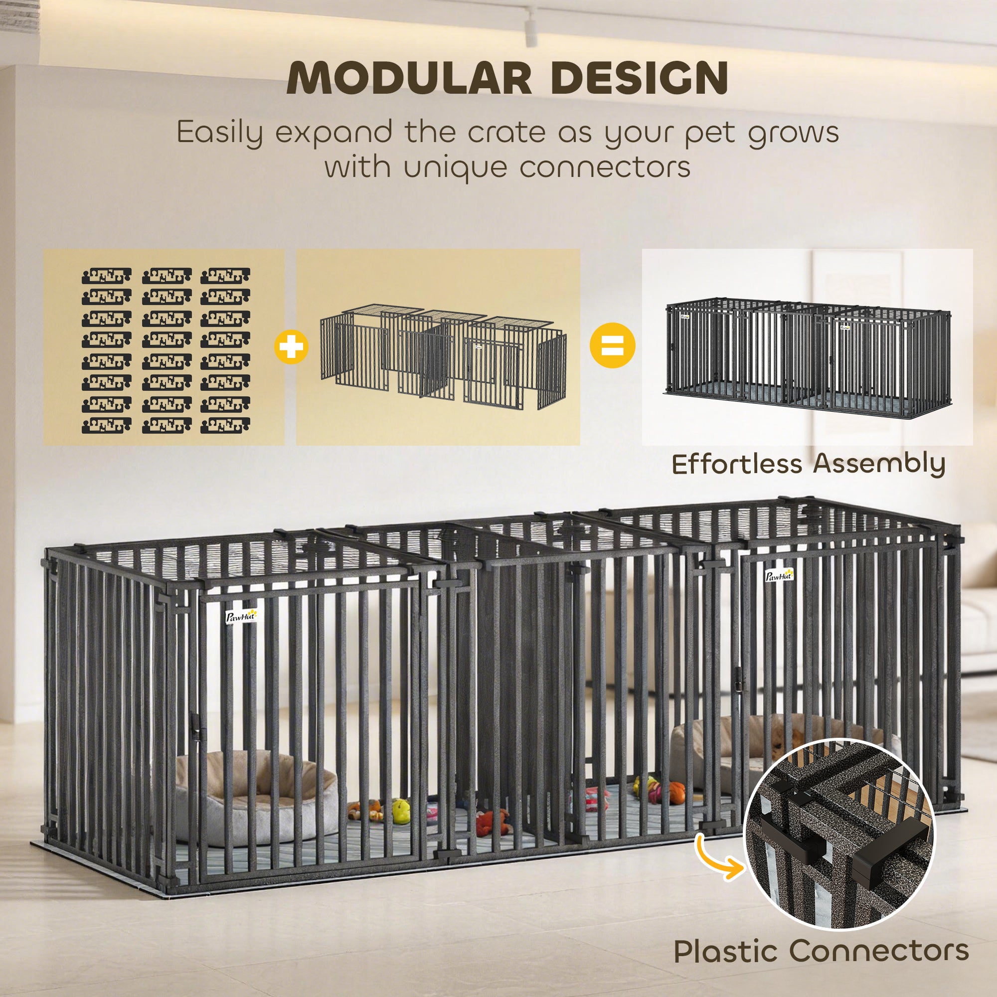 83"L Heavy Duty Dog Crate, Extra Large Metal Dog Cage Kennel with Divider and Mat for Small Medium Large Breeds, Modular Puppy Playpen with Double Doors for Indoor Outdoor, Black
