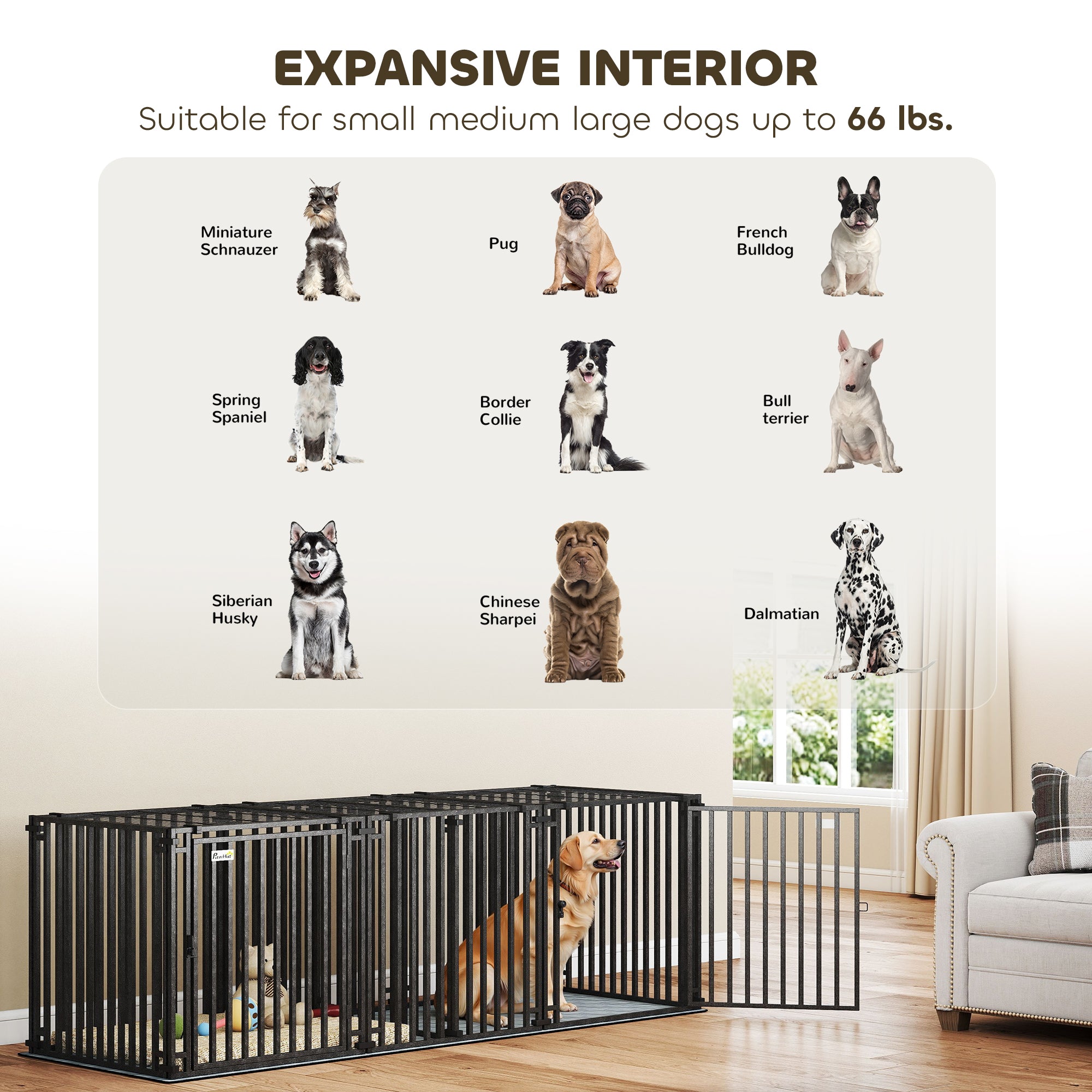 83"L Heavy Duty Dog Crate, Extra Large Metal Dog Cage Kennel with Divider and Mat for Small Medium Large Breeds, Modular Puppy Playpen with Double Doors for Indoor Outdoor, Black