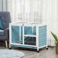 Load image into Gallery viewer, PawHut Rabbit Hutch with Wheels, Desk and Side Table Sized, Wooden Rabbit Cage, Waterproof Small Bunny Cage with Removable Tray, Openable Roof, for Indoor & Outdoor, Light Blue
