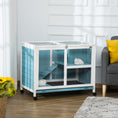 Load image into Gallery viewer, PawHut Rabbit Hutch with Wheels, Desk and Side Table Sized, Wooden Rabbit Cage, Waterproof Small Bunny Cage with Removable Tray, Openable Roof, for Indoor & Outdoor, Light Blue
