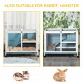 Load image into Gallery viewer, PawHut Rabbit Hutch with Wheels, Desk and Side Table Sized, Wooden Rabbit Cage, Waterproof Small Bunny Cage with Removable Tray, Openable Roof, for Indoor & Outdoor, Light Blue
