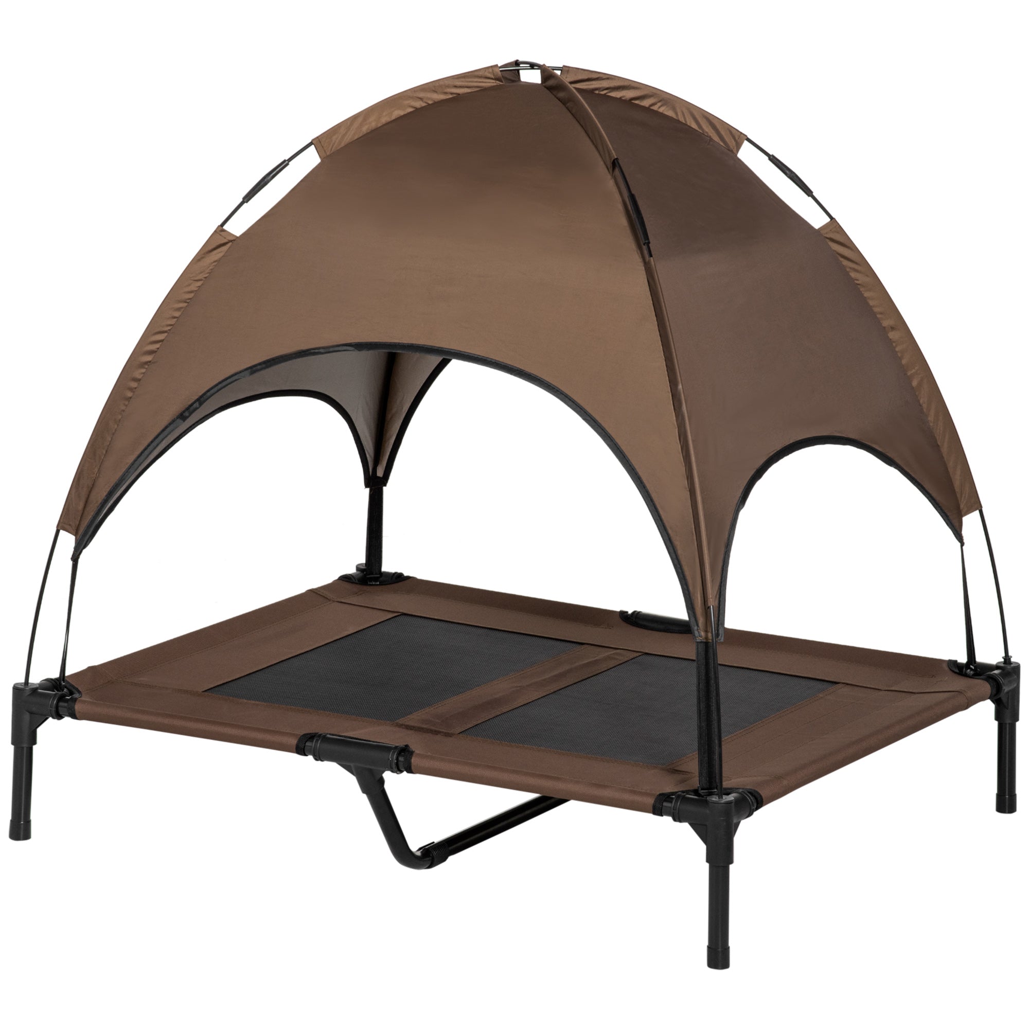 Raised Dog Bed Waterproof Elevated Pet Cot with Breathable Mesh UV Protection Canopy Brown, for Large Dogs, 92 x 76 x 90cm