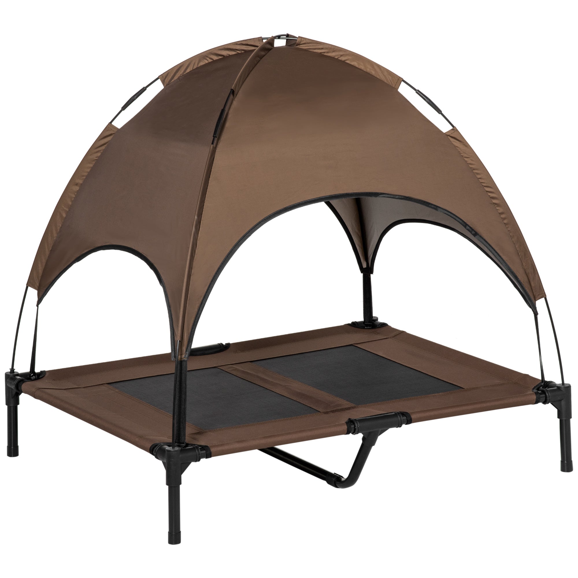 Raised Dog Bed Waterproof Elevated Pet Cot with Breathable Mesh UV Protection Canopy Brown, for Large Dogs, 92 x 76 x 90cm