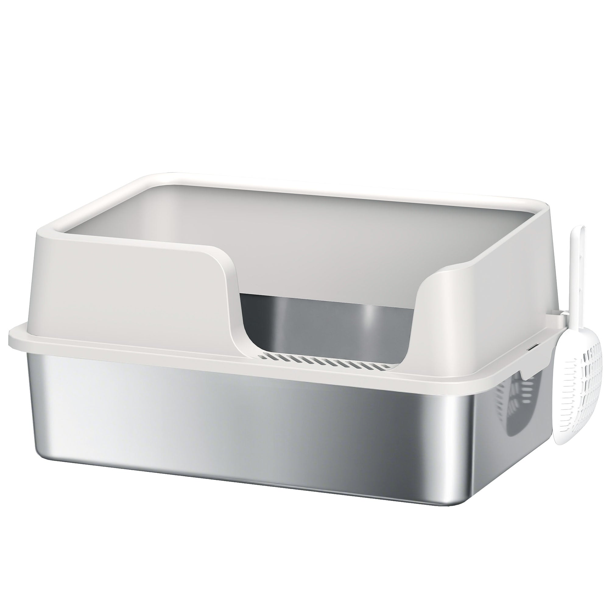 Stainless Steel Litter Box, XL Cat Litter Box with High Side, Extra Large Metal Kitten Litterbox for Big Cats with Scoop, Easy Cleaning & Anti-Urine Leakage, Light Gray