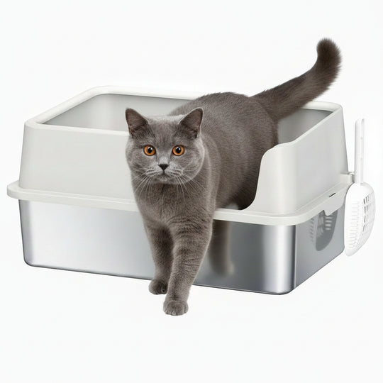 Stainless Steel Cat Litter Box with Lid, Metal Extra Large Enclosed Litter Box for Big Cats with Scoop, High Sided, Non-Stick & Anti-Urine Leakage, Easy Cleaning