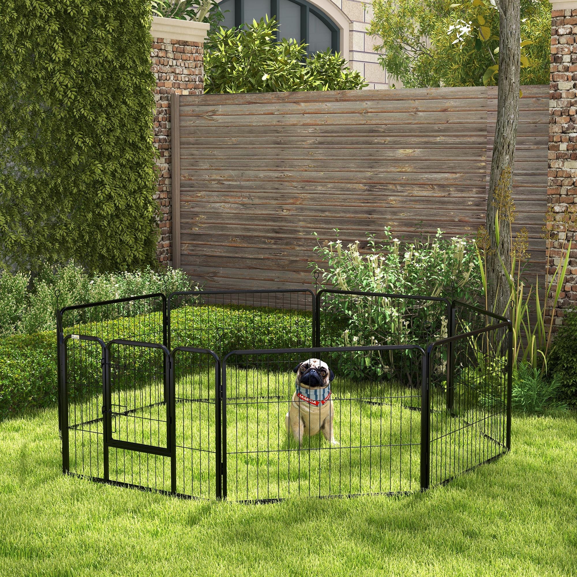 Dog Playpen, Wide 31.5"W Heavy-Duty Metal Puppy Play Pen, Pet Exercise Fences for Outside and Indoor, DIY Design with Door for Small Dogs, 8 Panels, 23.5"H