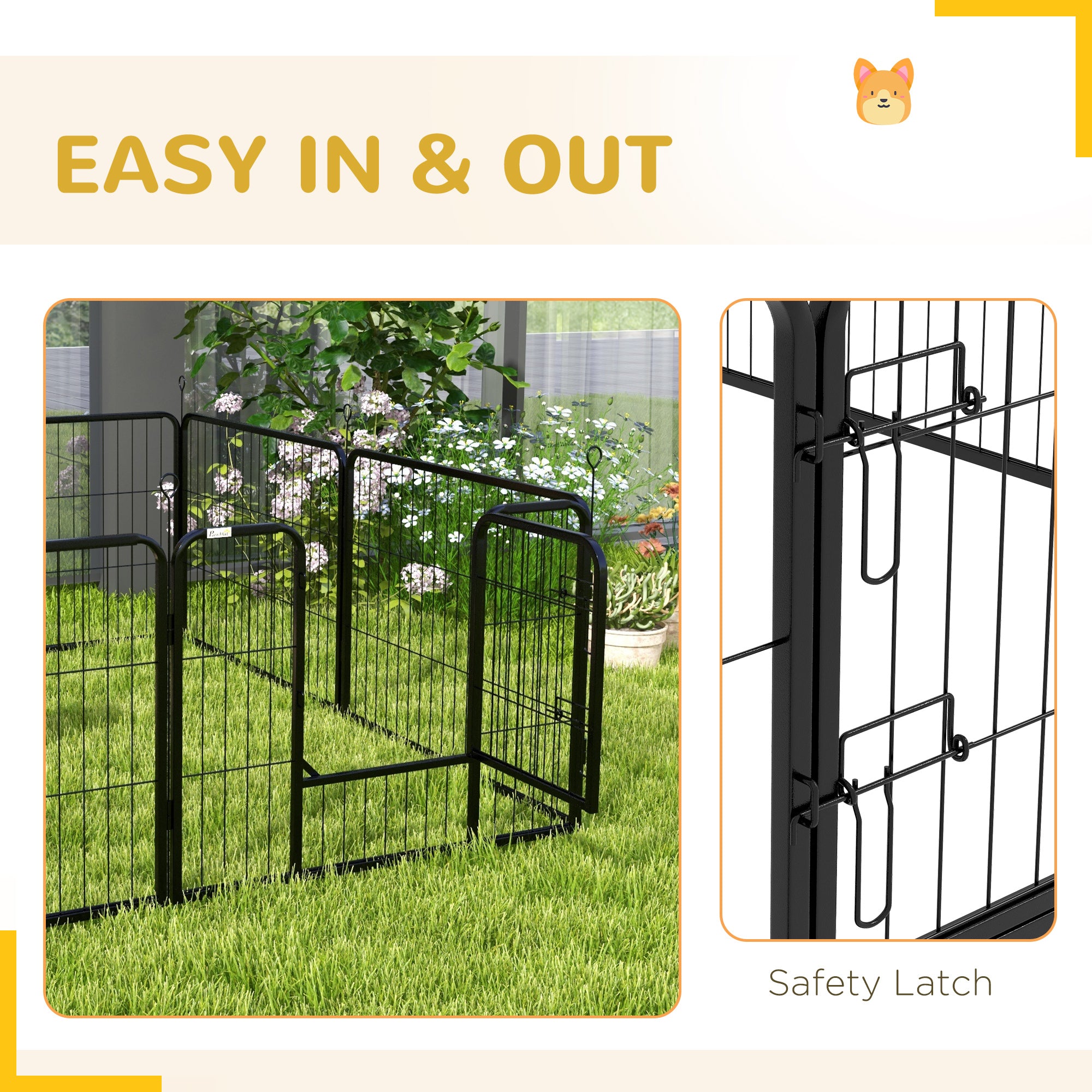 Dog Playpen, Wide 31.5"W Heavy-Duty Metal Puppy Play Pen, Pet Exercise Fences for Outside and Indoor, DIY Design with Door for Small Dogs, 8 Panels, 23.5"H
