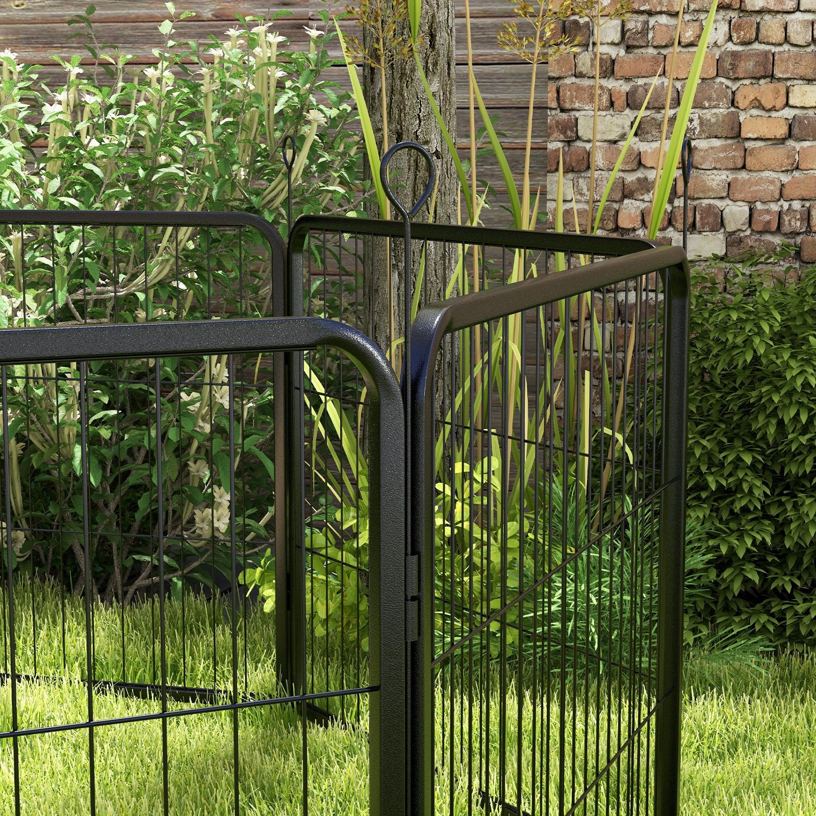 Dog Playpen, Wide 31.5"W Heavy-Duty Metal Puppy Play Pen, Pet Exercise Fences for Outside and Indoor, DIY Design with Door for Small Dogs, 8 Panels, 23.5"H