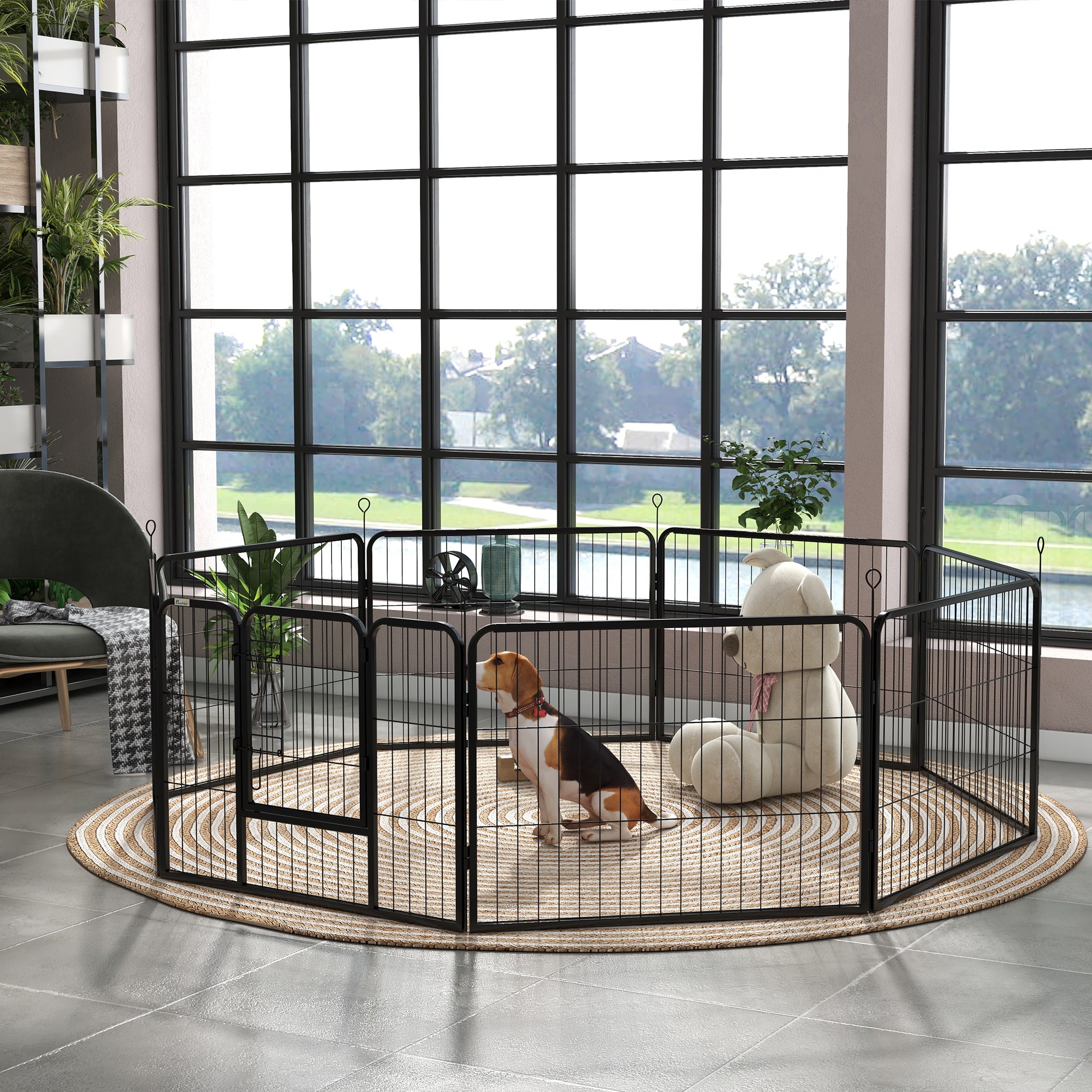 Dog Playpen, Wide 31.5"W Heavy-Duty Metal Puppy Play Pen, Pet Exercise Fences for Outside and Indoor, DIY Design with Door for Small Dogs, 8 Panels, 23.5"H