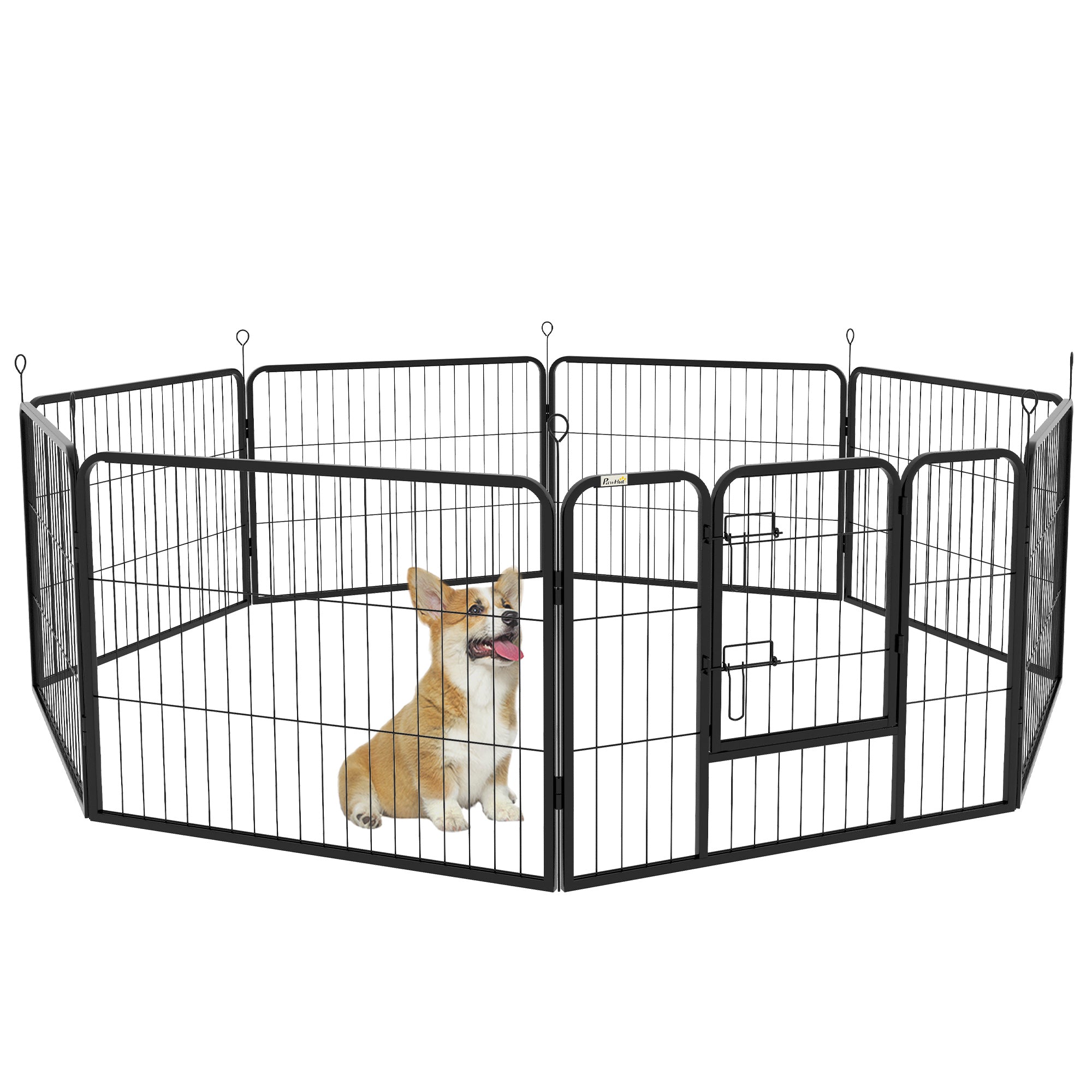 Dog Playpen, Wide 31.5"W Heavy-Duty Metal Puppy Play Pen, Pet Exercise Fences for Outside and Indoor, DIY Design with Door for Small Dogs, 8 Panels, 23.5"H