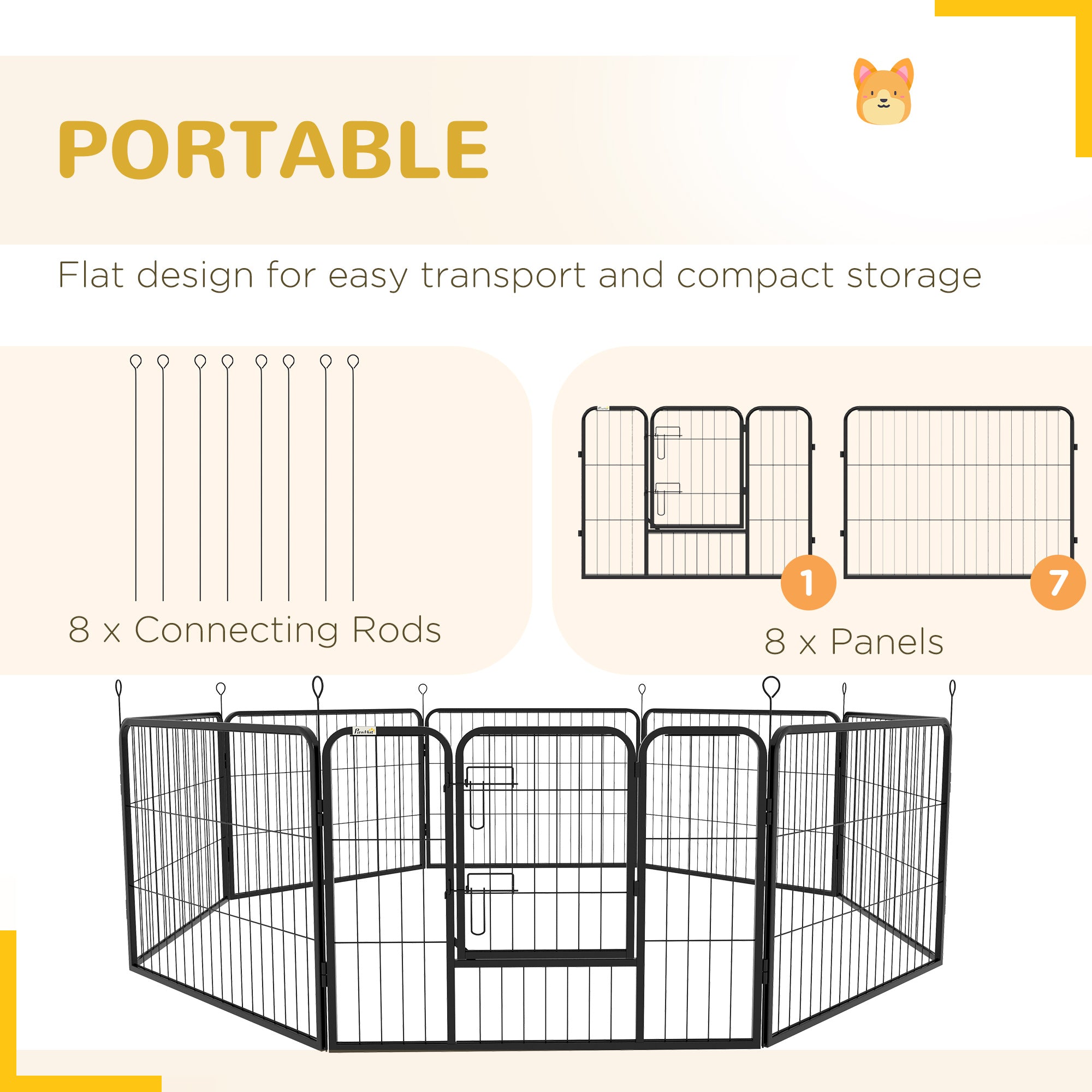 Dog Playpen, Wide 31.5"W Heavy-Duty Metal Puppy Play Pen, Pet Exercise Fences for Outside and Indoor, DIY Design with Door for Small Dogs, 8 Panels, 23.5"H