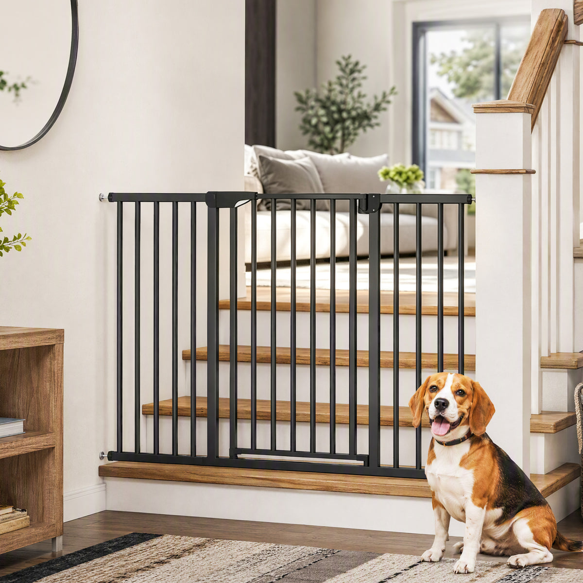 Baby Gate, Pet Gate with 3 Extensions, Auto-Close, Two-Way Open, Pressure Mounted for Stair, Doorways and Hallways, 36"H, Black