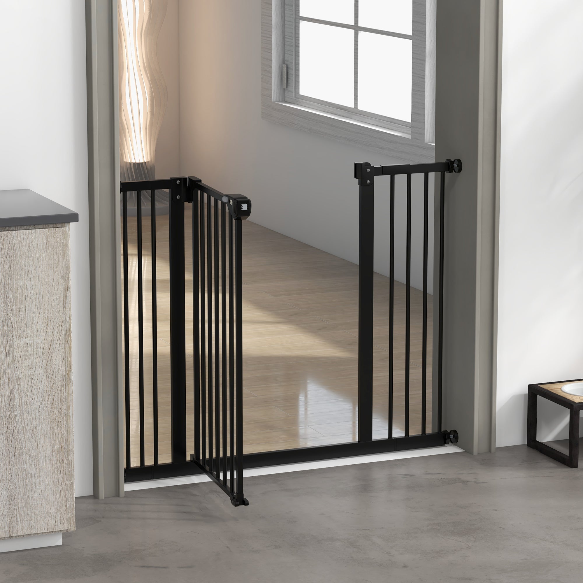 Dog Gate Stair Gate Pressure Fit Pets Barrier Auto Close for Doorway Hallway, 74-100cm Wide Adjustable, Black