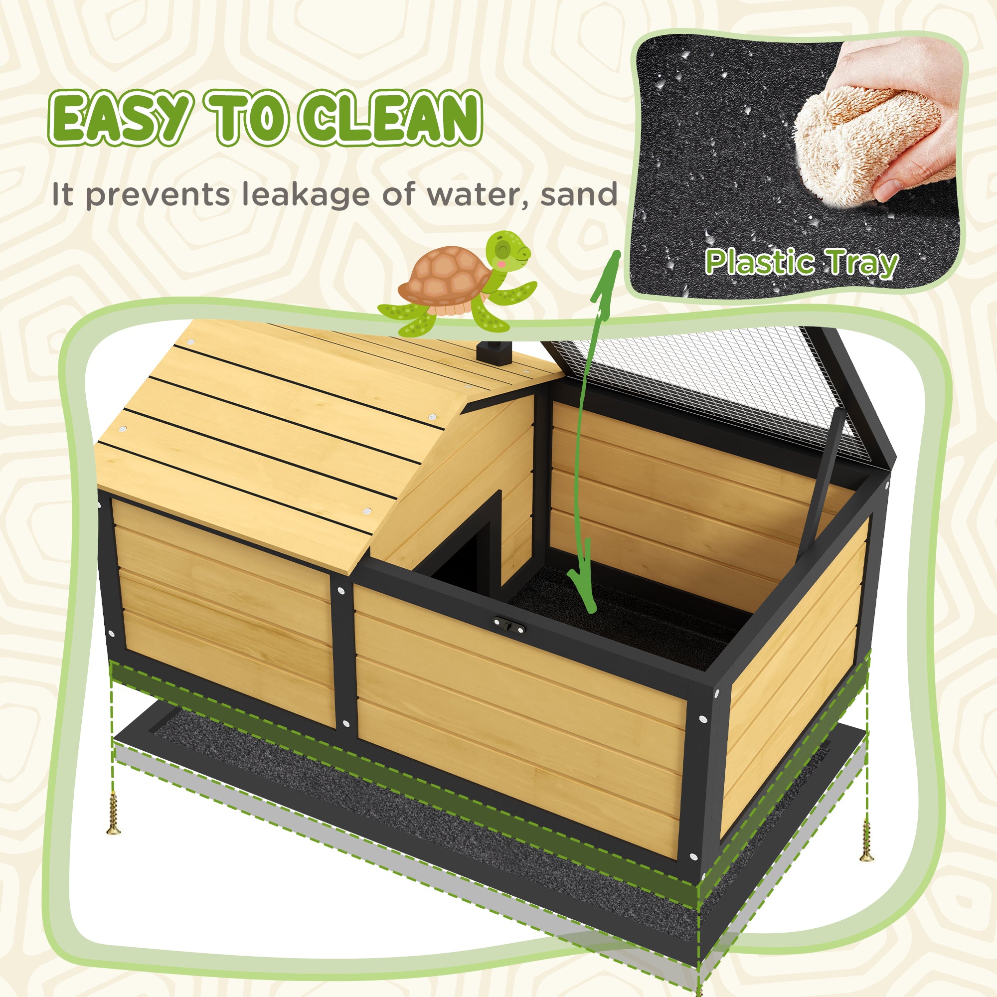 Wooden Tortoise House Tortoise Table with Hide Shelter Run, Openable Top, Tray, Yellow