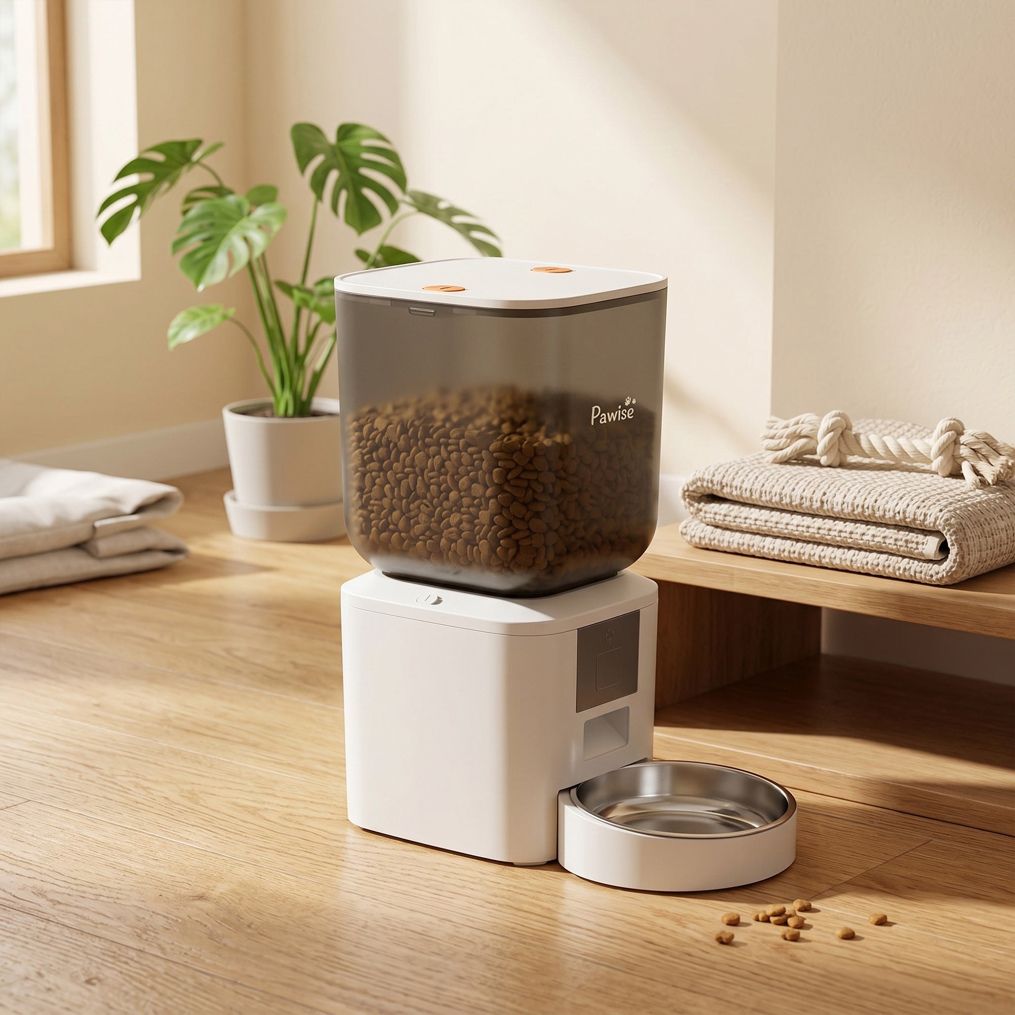 Automatic Cat Feeder, 2.4G WiFi, Smart APP Control 8L Extra Large Pet Feeder Dispenser 1-10 Meals with 10s Meal Call Back, Anti-Clogging, Dual Power Supply, Detachable Clean