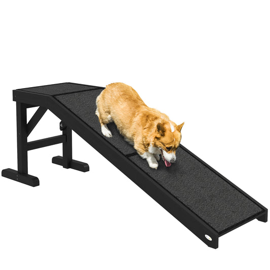 Pet Ramp Bed Steps for Dogs Cats Non-slip Carpet Top Platform Pine Wood 59"L x 16"W x 20"H Black