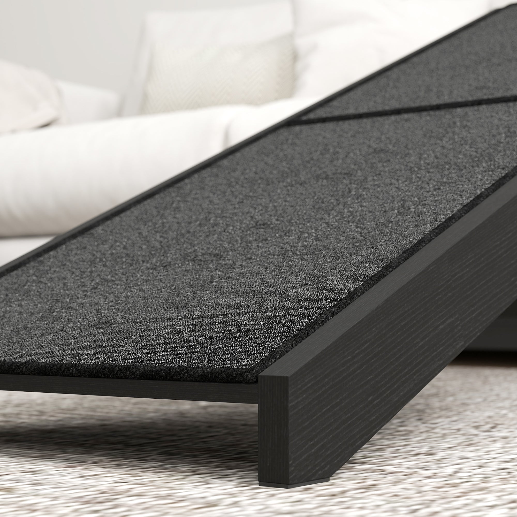 Pet Ramp Bed Steps for Dogs Cats Non-slip Carpet Top Platform Pine Wood 59"L x 16"W x 20"H Black