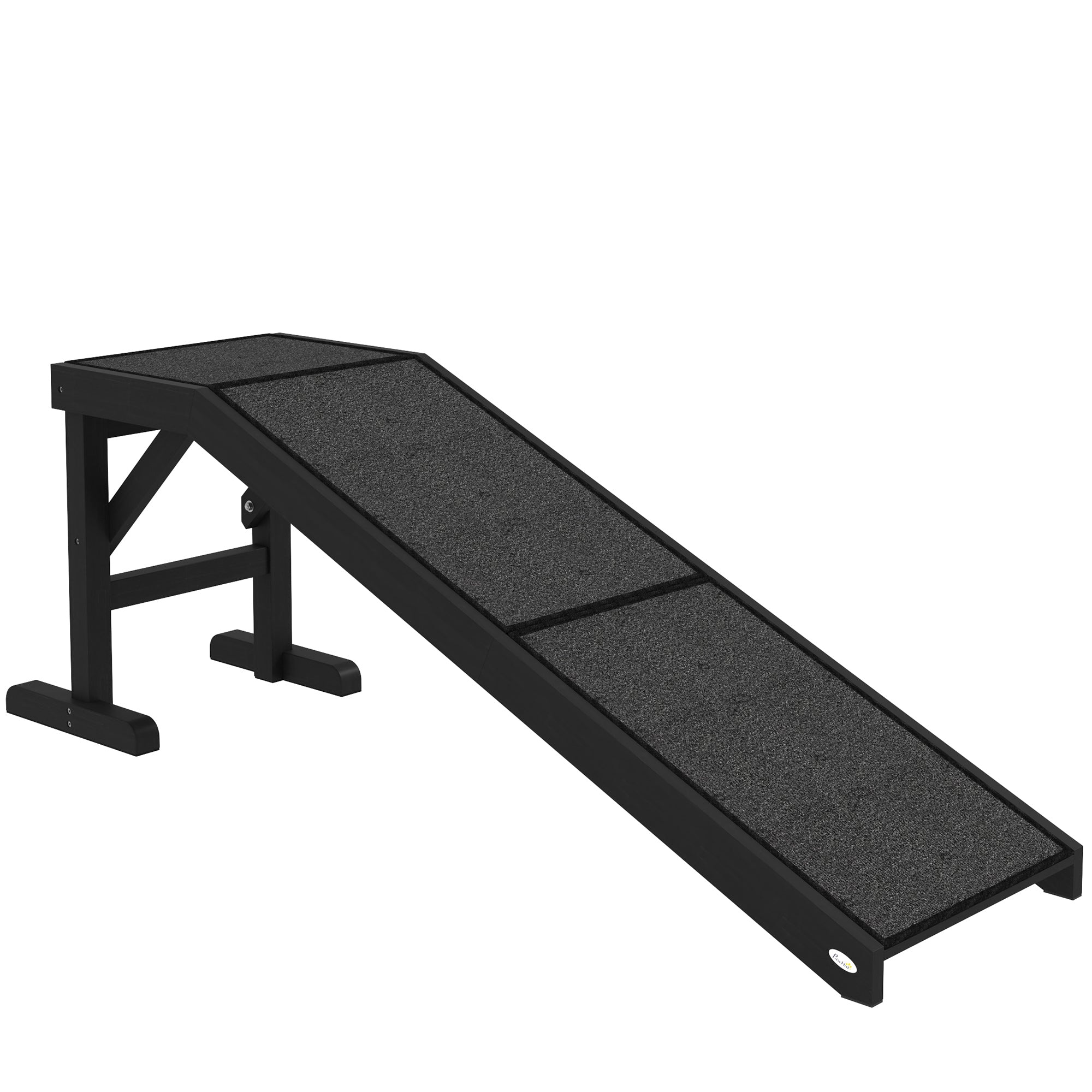 Pet Ramp Bed Steps for Dogs Cats Non-slip Carpet Top Platform Pine Wood 59"L x 16"W x 20"H Black