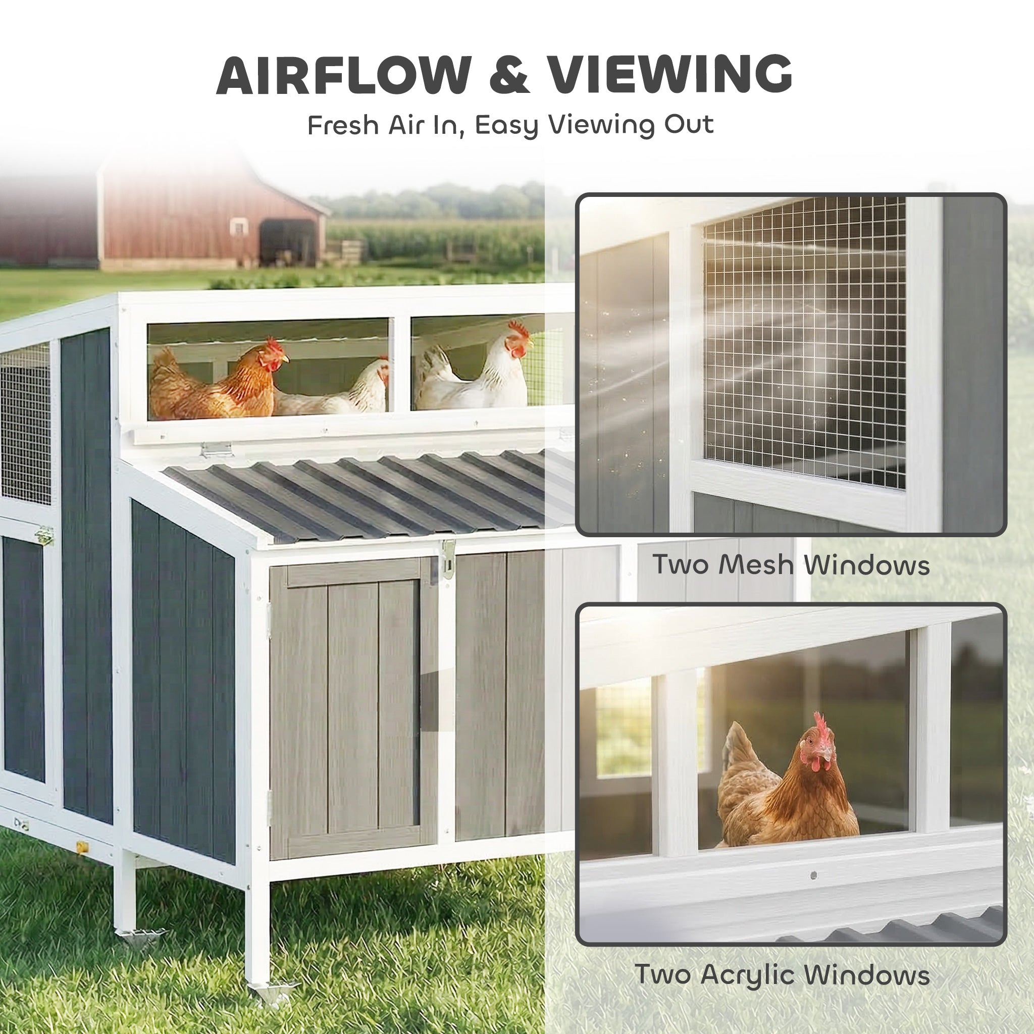 Chicken Coop, Wooden Chicken House for 4-6 Hens, Outdoor Hen House with Nesting Box, Pull-Out Tray and Weatherproof Roof, Poultry Hutch for Backyard, 48" x 39" x 40", Gray