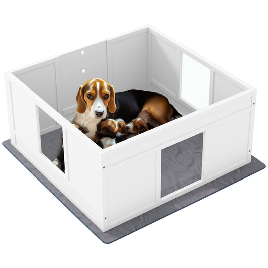 Whelping Box for Dogs, Dog Whelping Box, Dog Playpen Fence Exercise Play Pen with Water-Resistant Washable Whelping Pad, Adjustable Entrance, Non-Slip Pads, for Medium Dogs, Puppies, 100 x 96cm