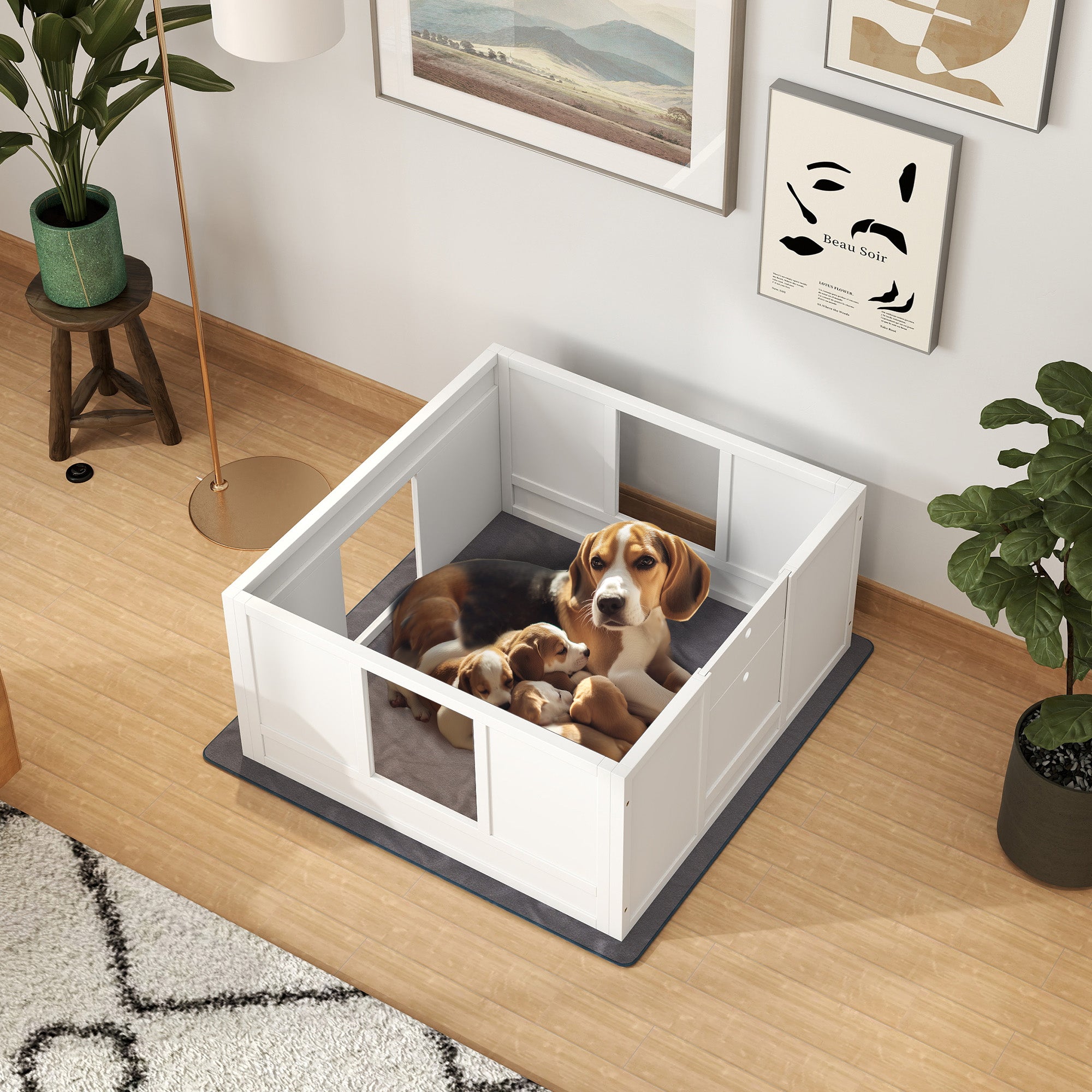 Whelping Box for Dogs, Dog Whelping Box, Dog Playpen Fence Exercise Play Pen with Water-Resistant Washable Whelping Pad, Adjustable Entrance, Non-Slip Pads, for Medium Dogs, Puppies, 100 x 96cm